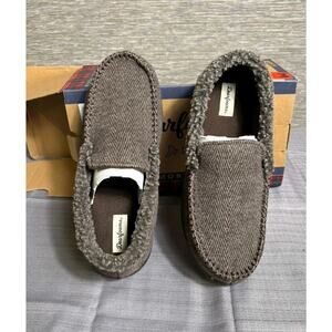 Dearfoams Slippers Shoes Mens Sz M 9-10 Coffee Herringbone Moccasin Memory Foam